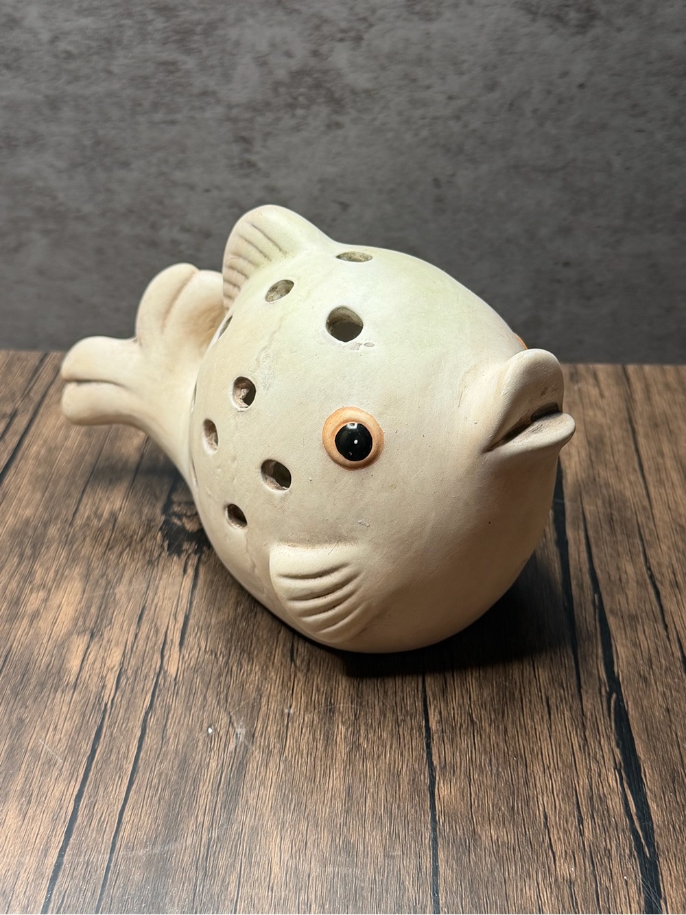 Vintage CEI 2000 Ceramic Fish Tea Light Candle Holder / Perforated Figurine